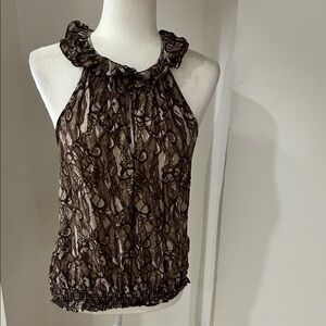 bebe Brown Lace Halter Blouse